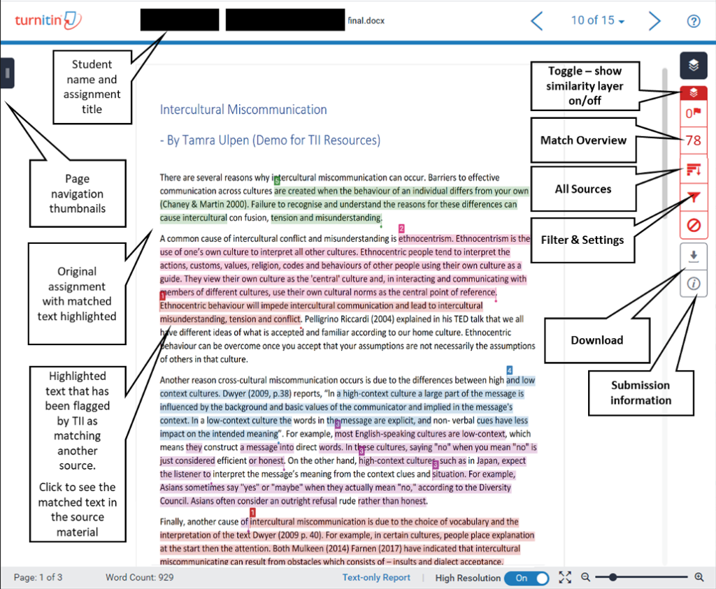 Turnitin similarity report colors meaning
